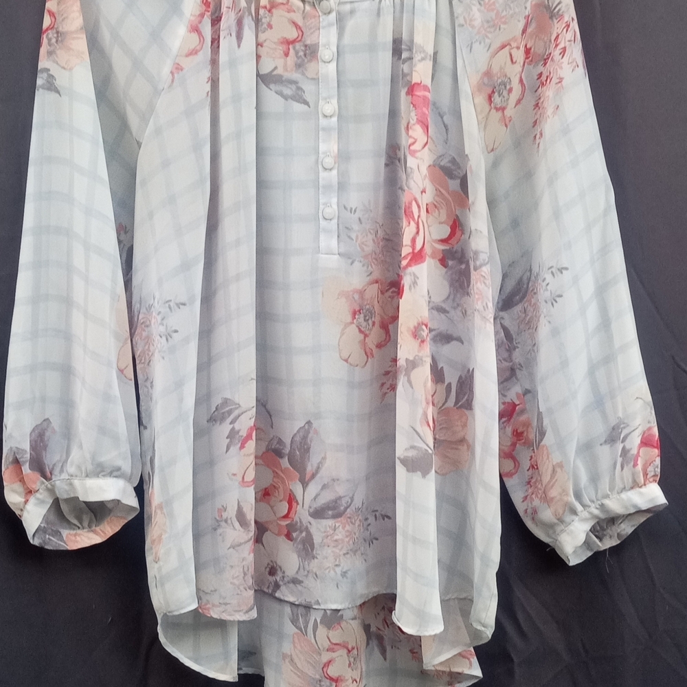 LC Lauren Conrad Floral Blouse - Pink and Gray